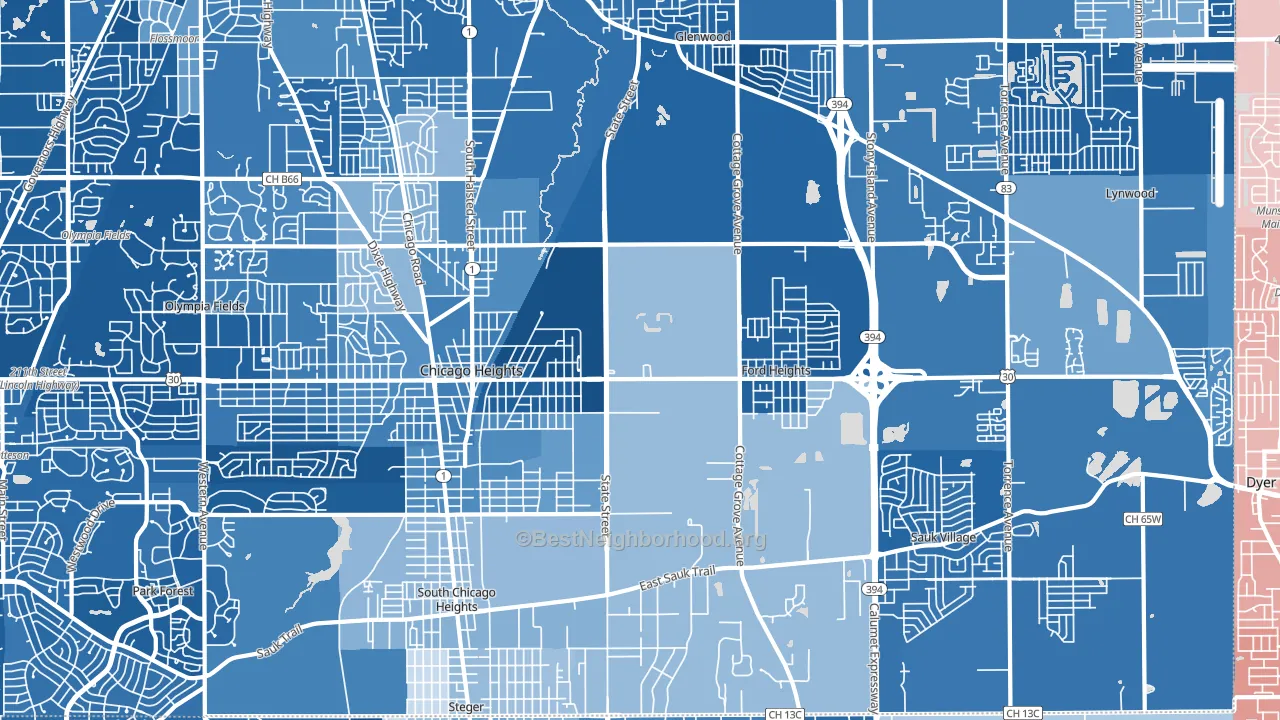 60411, IL block-group political-lean map