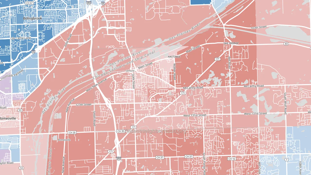 60439, IL block-group political-lean map