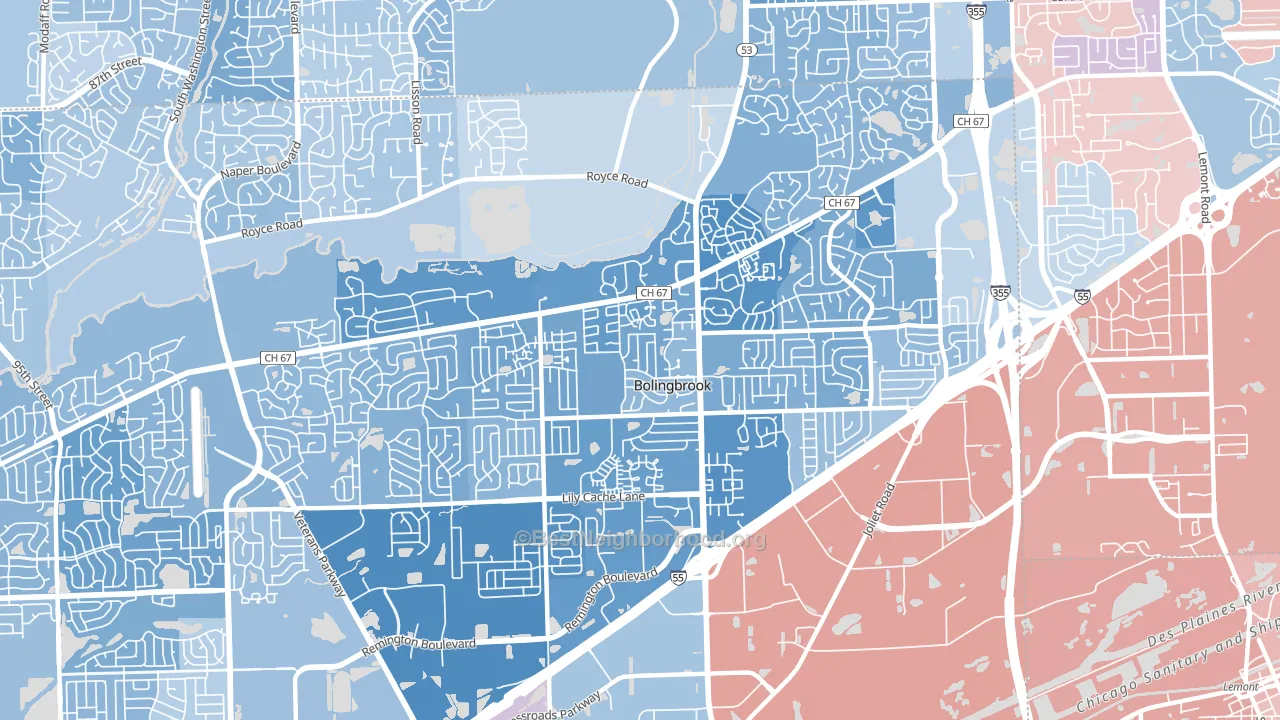60440, IL block-group political-lean map