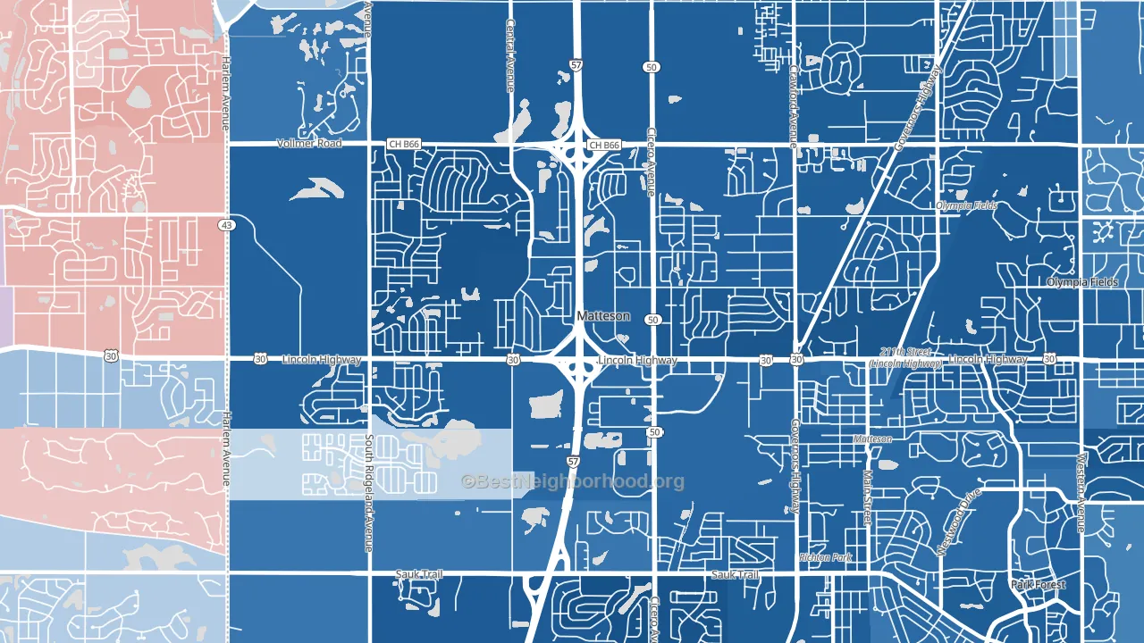 60443, IL block-group political-lean map