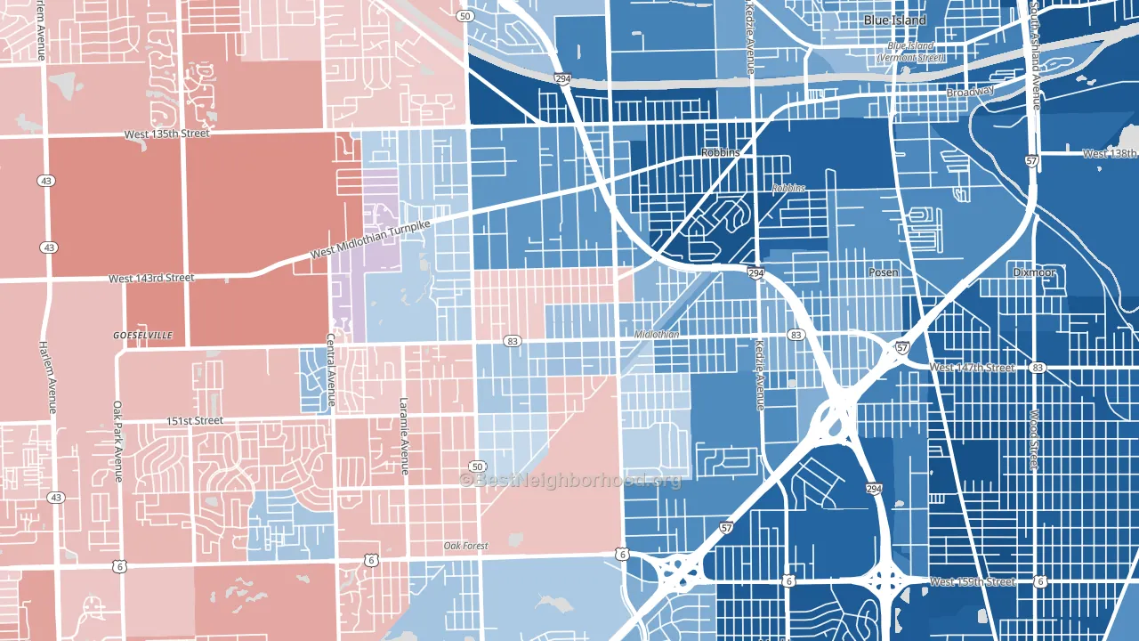 60445, IL block-group political-lean map