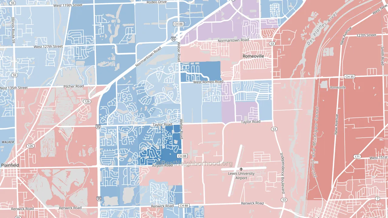 60446, IL block-group political-lean map