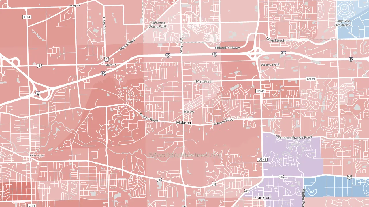 60448, IL block-group political-lean map