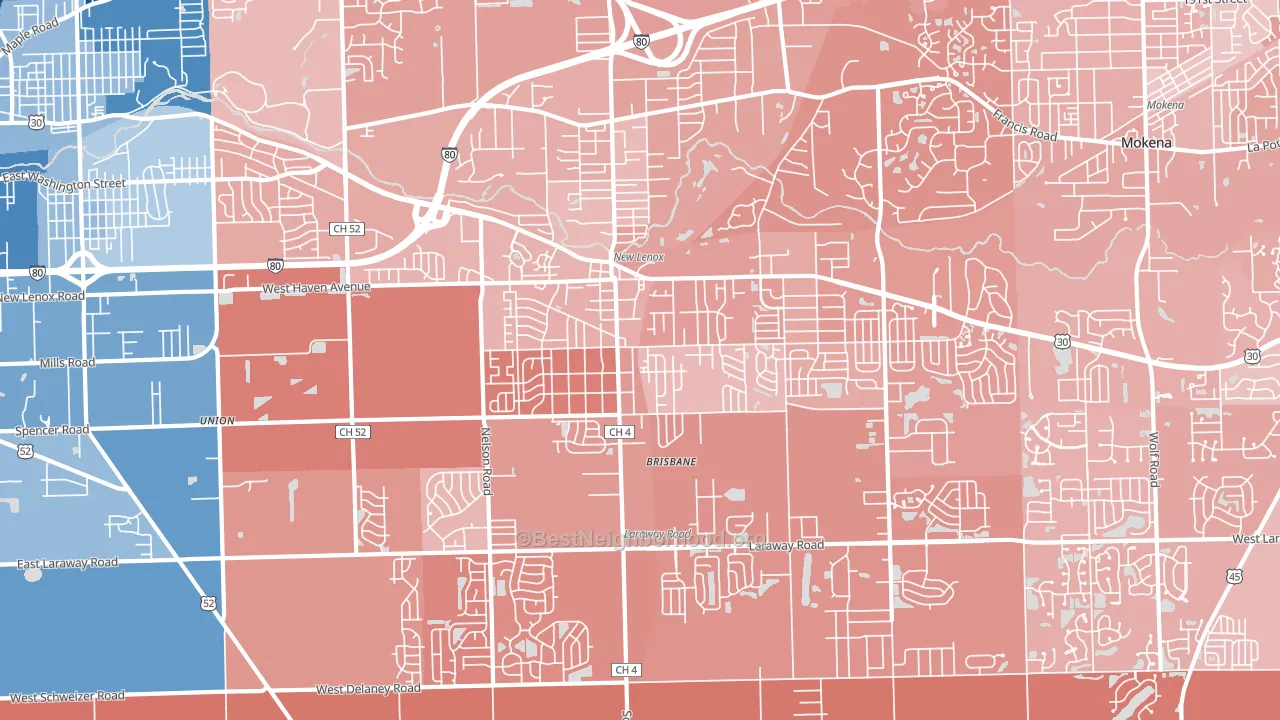 60451, IL block-group political-lean map