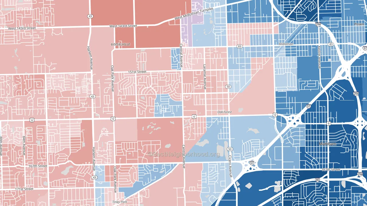 60452, IL block-group political-lean map
