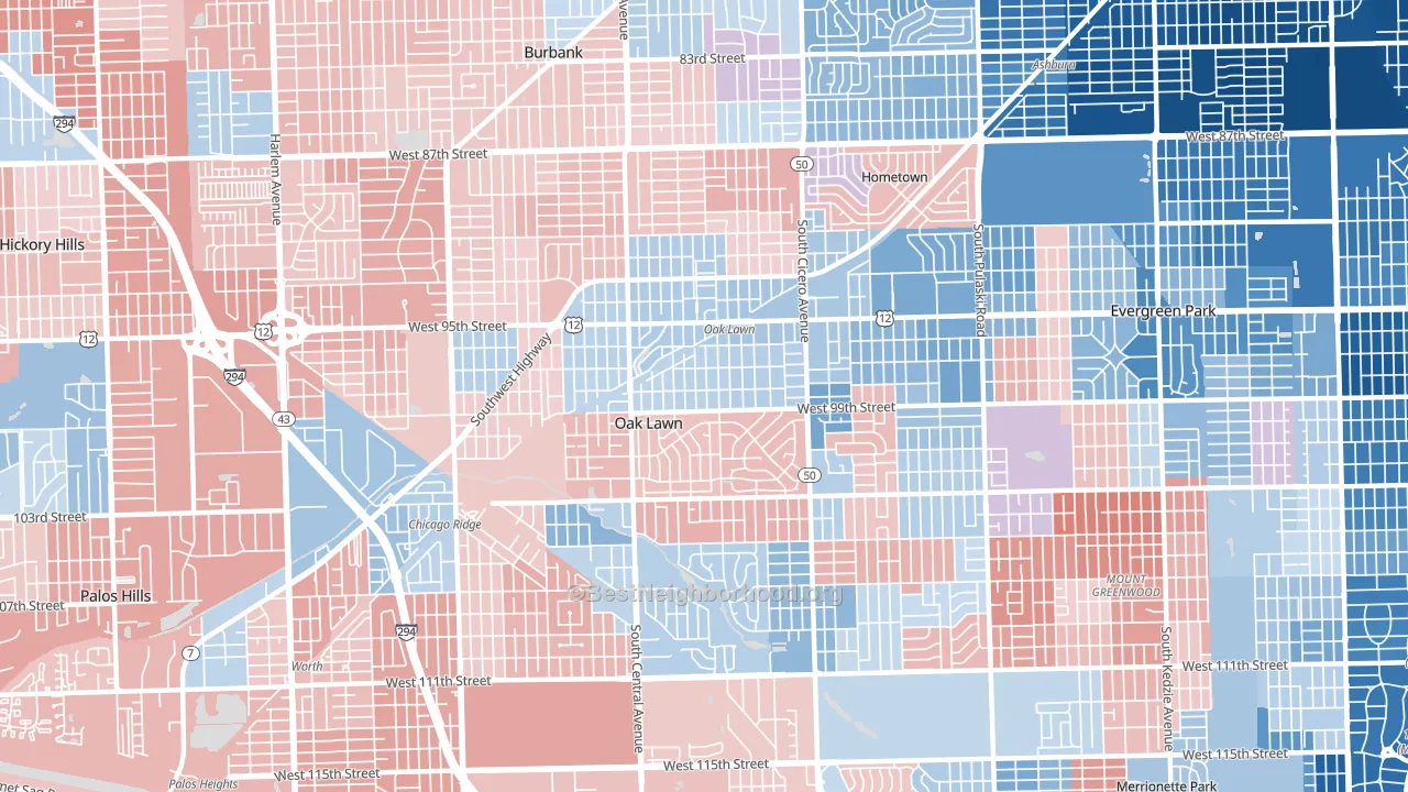 60453, IL block-group political-lean map