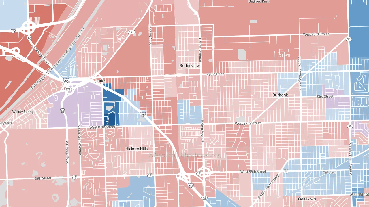 60455, IL block-group political-lean map