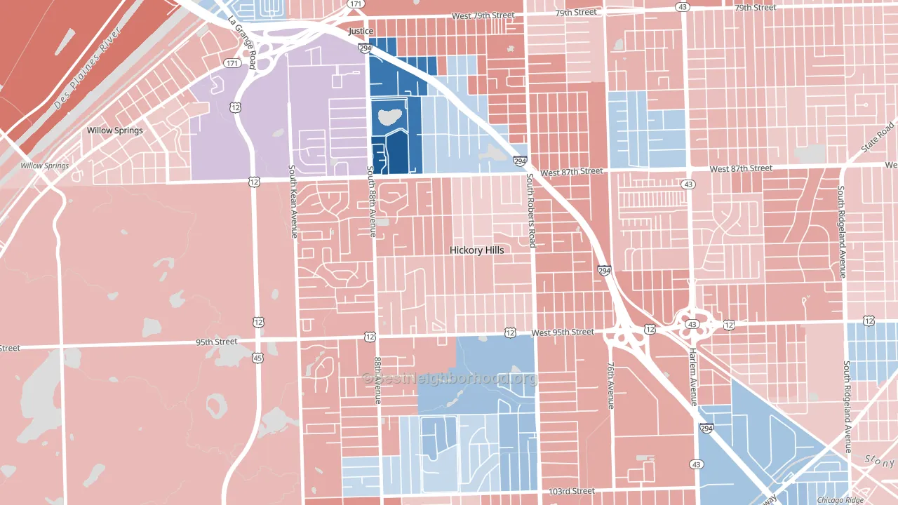 60457, IL block-group political-lean map