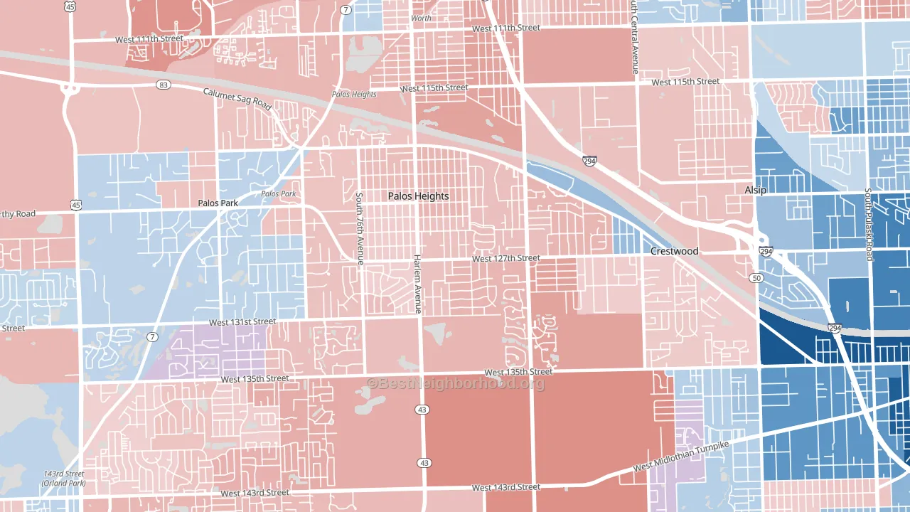60463, IL block-group political-lean map