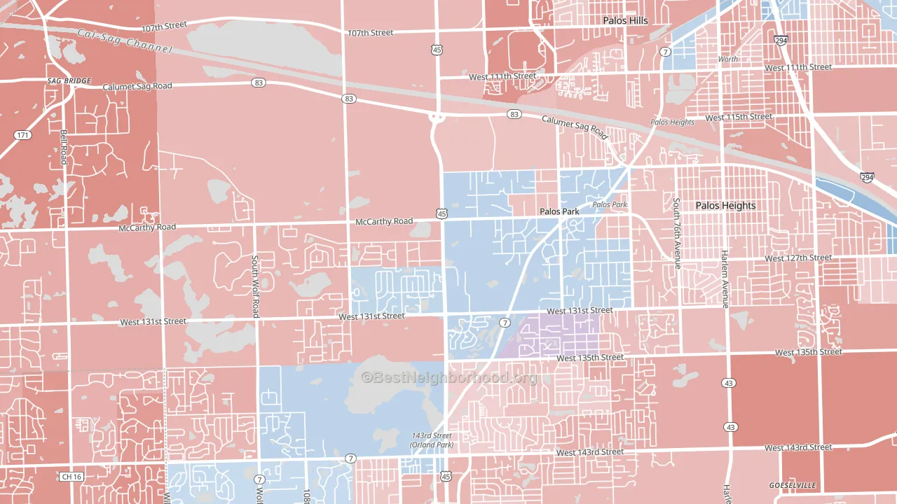 60464, IL block-group political-lean map