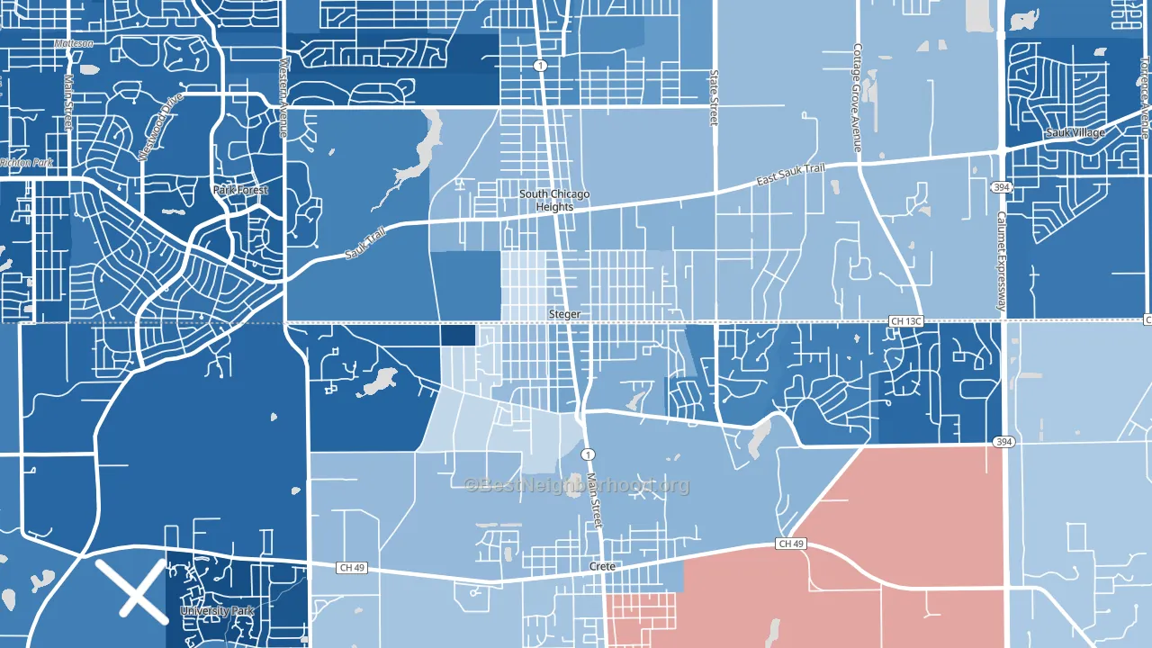 60475, IL block-group political-lean map