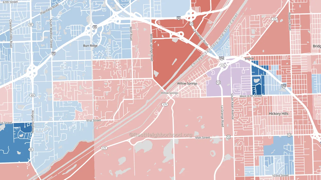 60480, IL block-group political-lean map