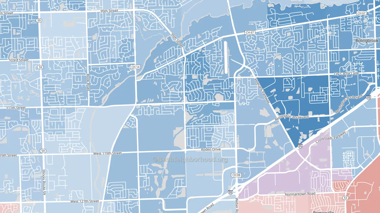 60490, IL block-group political-lean map