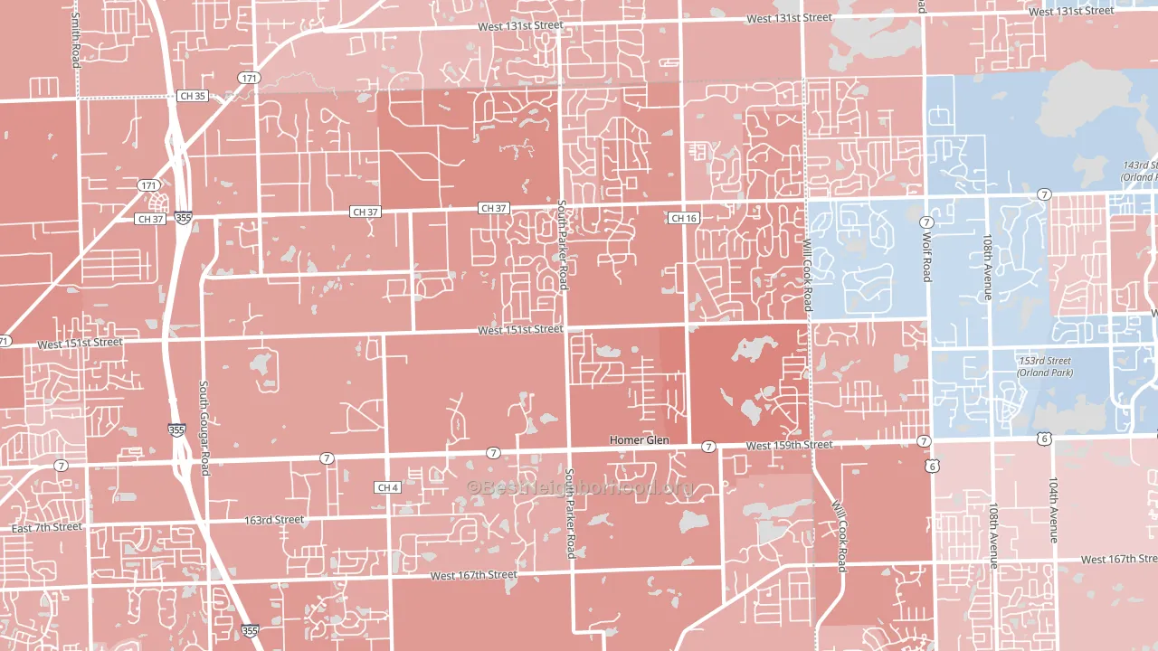 60491, IL block-group political-lean map