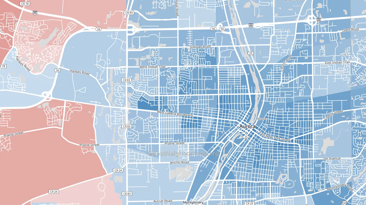 60506, IL block-group political-lean map