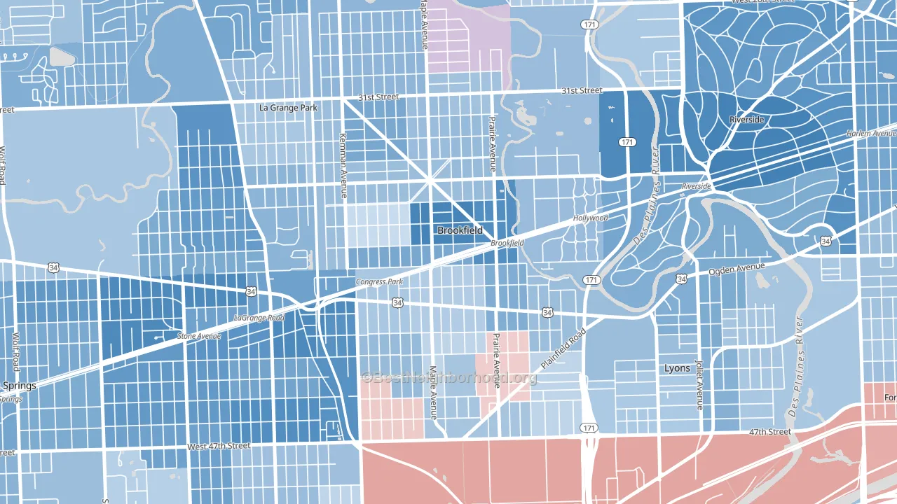 60513, IL block-group political-lean map
