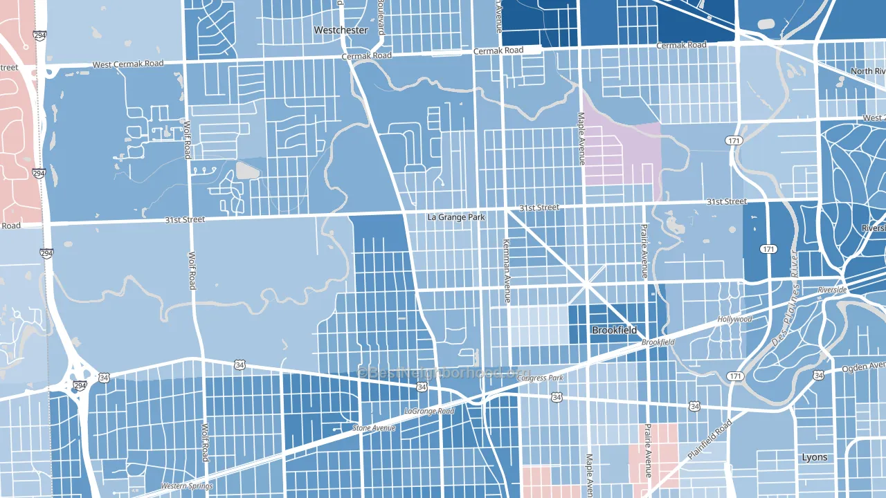 60526, IL block-group political-lean map