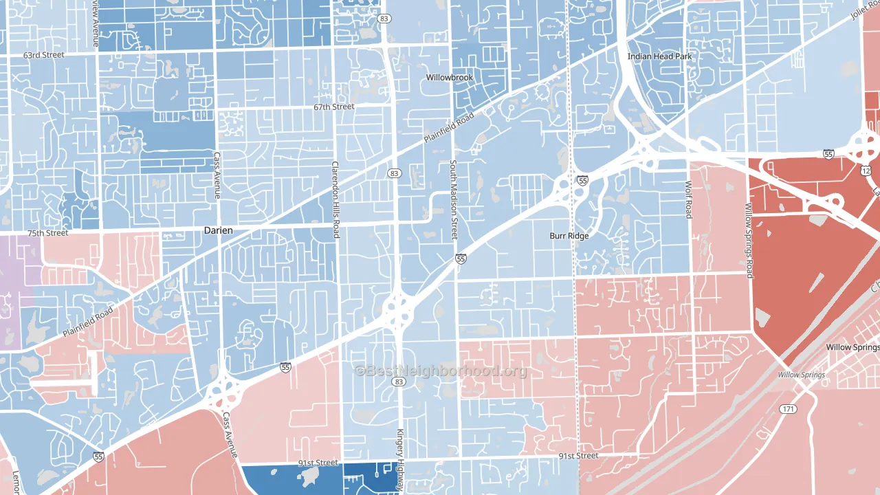 60527, IL block-group political-lean map