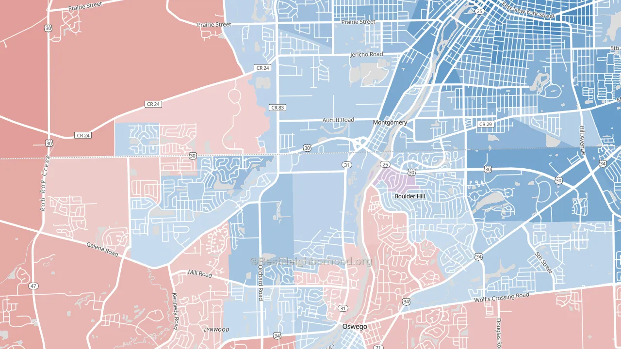 60538, IL block-group political-lean map