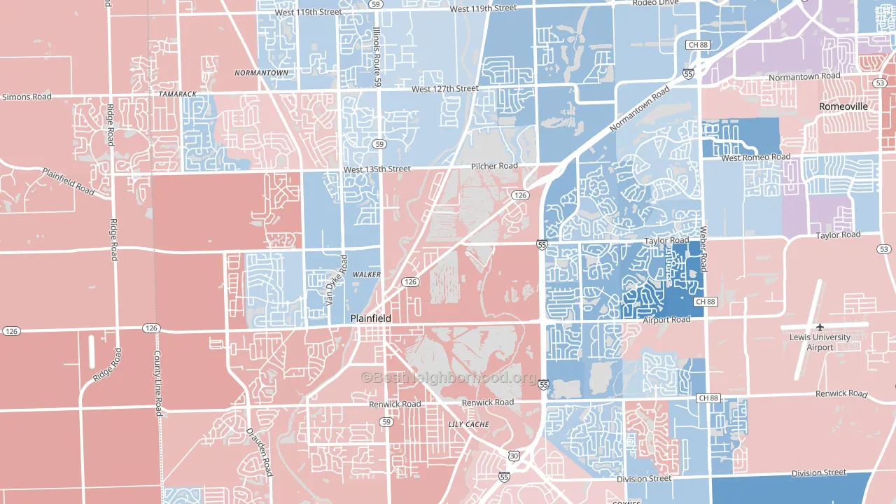 60544, IL block-group political-lean map