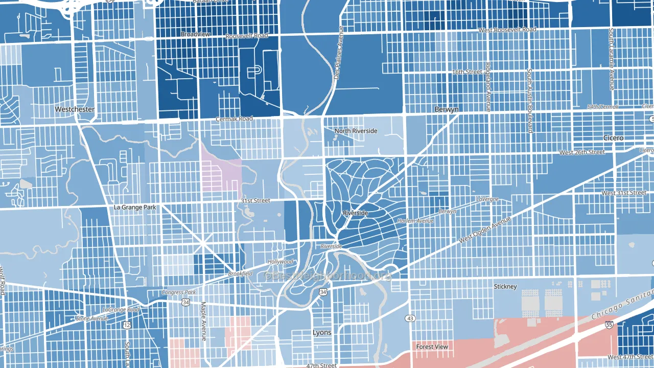 60546, IL block-group political-lean map