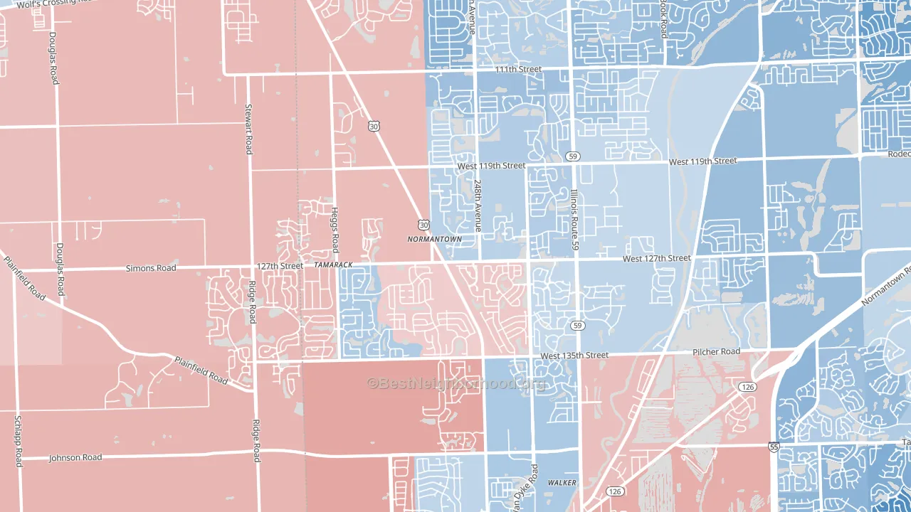 60585, IL block-group political-lean map