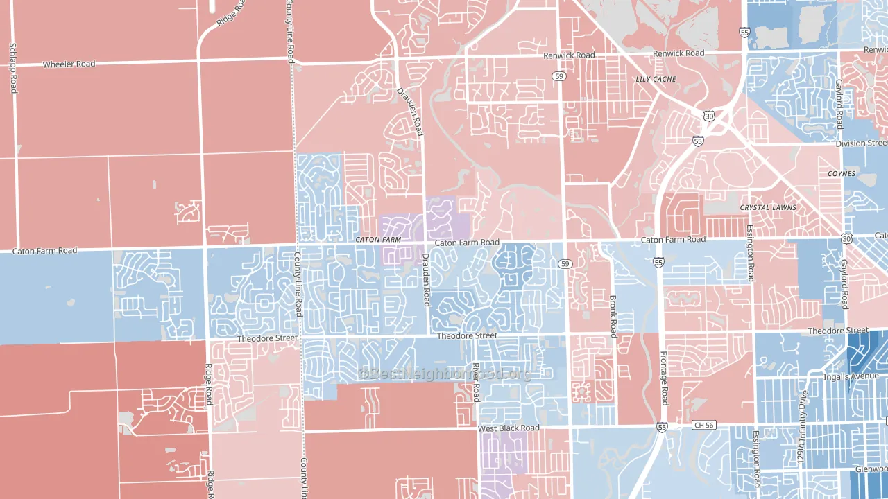 60586, IL block-group political-lean map