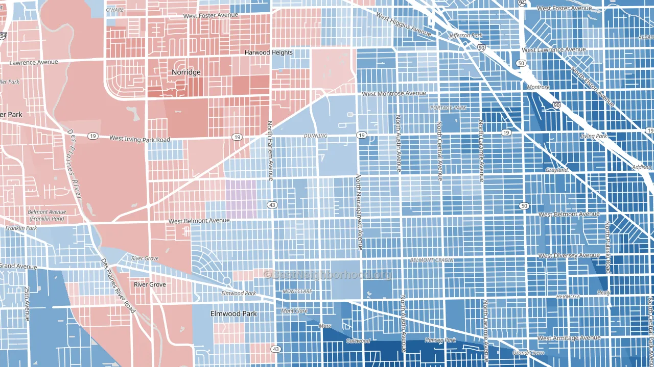 60634, IL block-group political-lean map