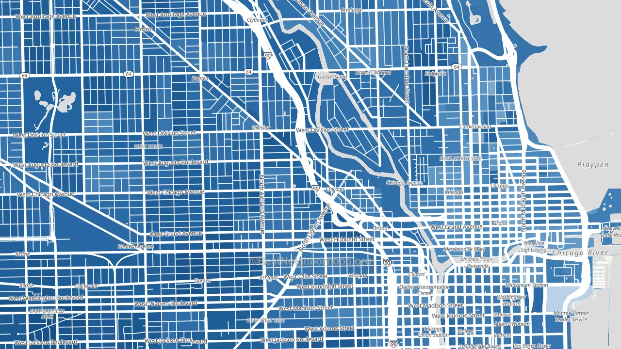 60642, IL block-group political-lean map