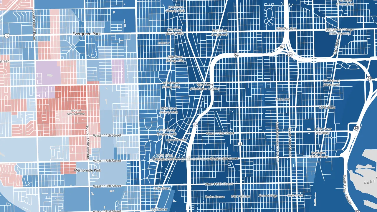 60643, IL block-group political-lean map