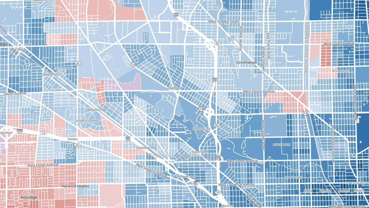60646, IL block-group political-lean map