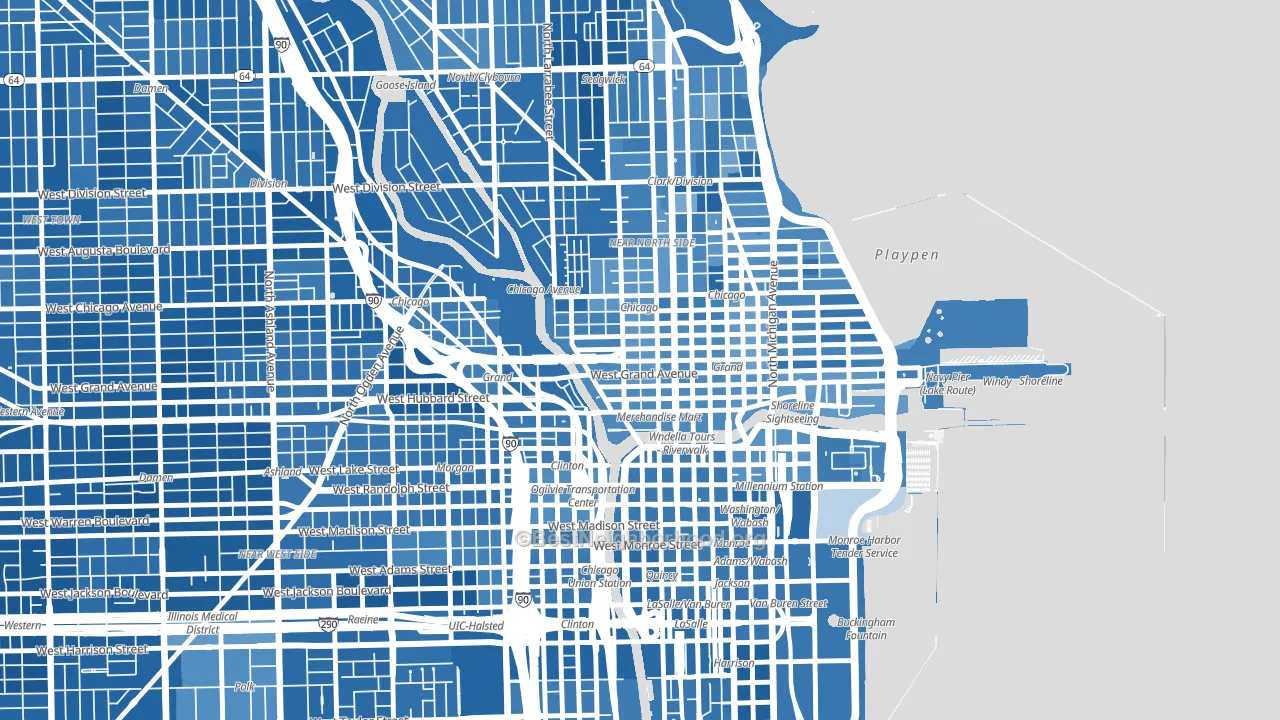 60654, IL block-group political-lean map