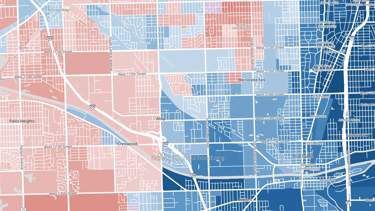 60803, IL block-group political-lean map