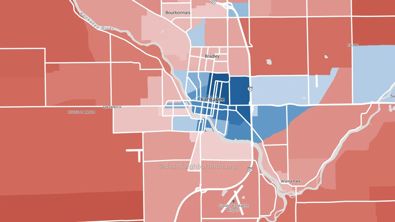 60901, IL block-group political-lean map
