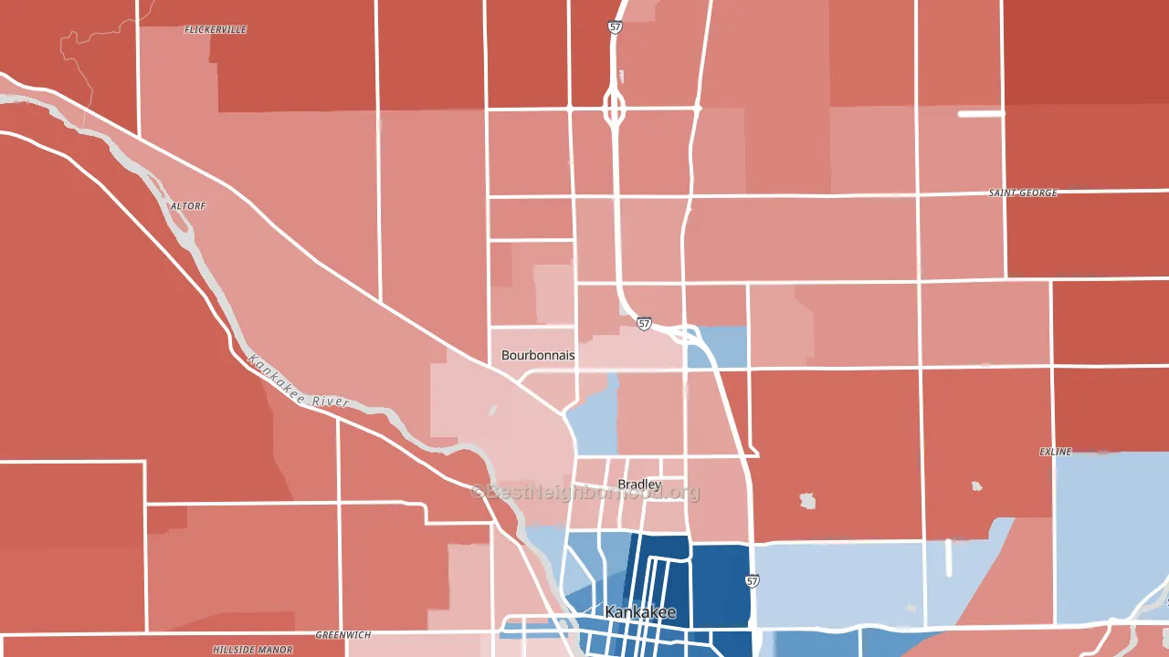 60914, IL block-group political-lean map