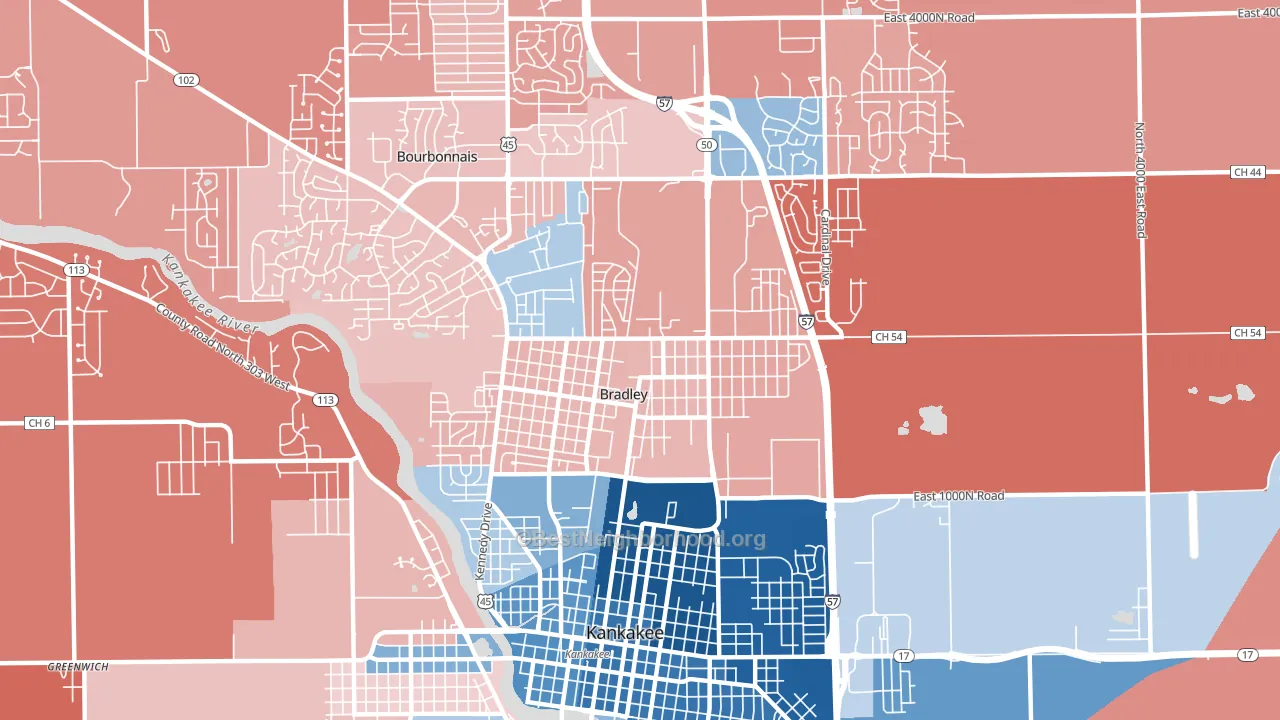 60915, IL block-group political-lean map