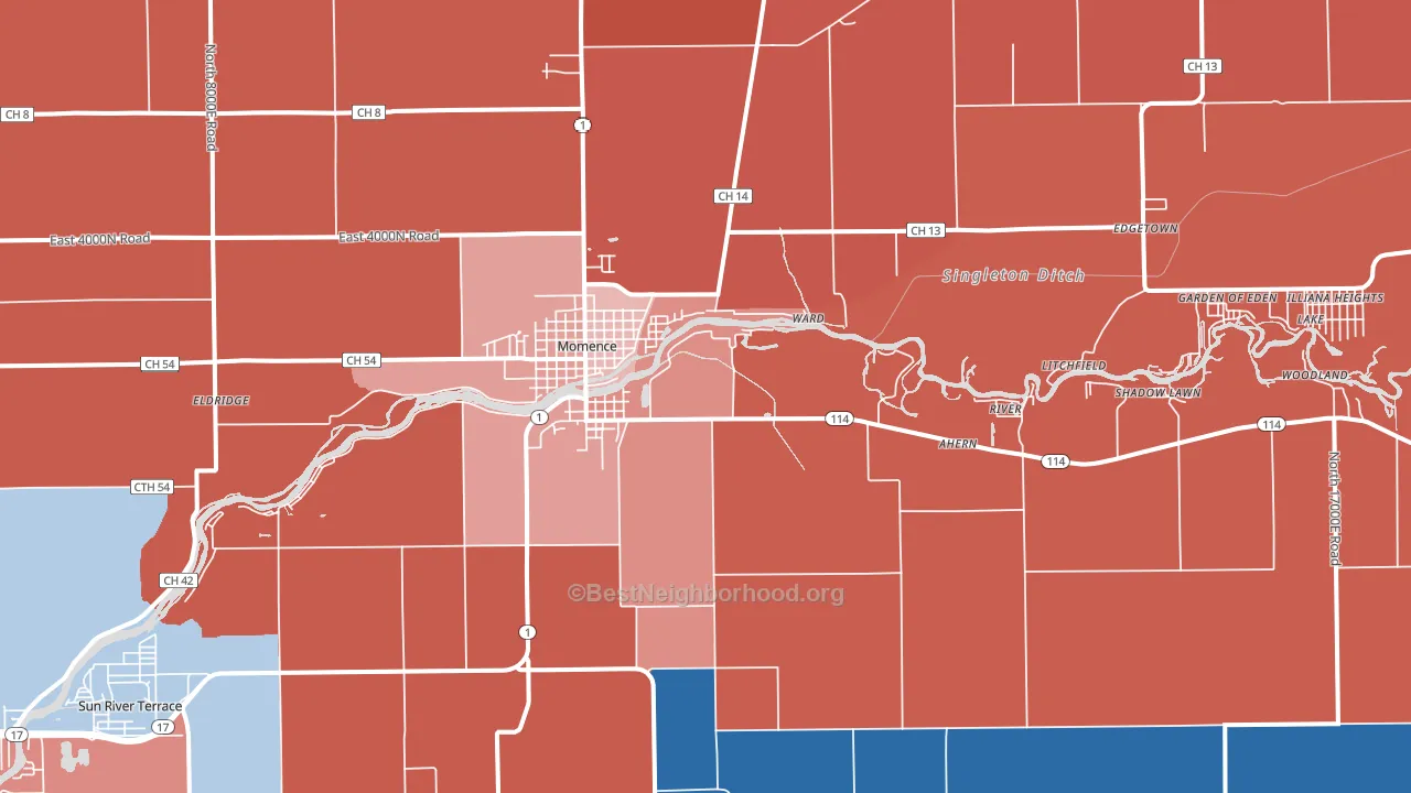 60954, IL block-group political-lean map