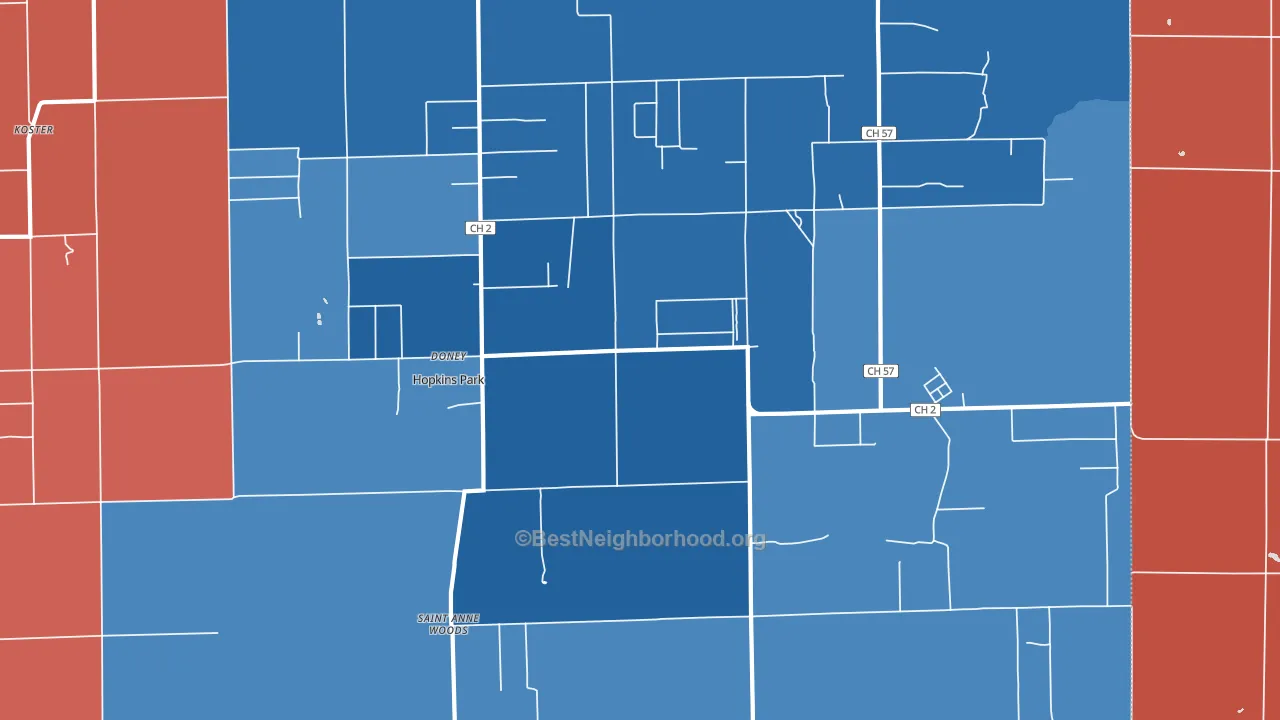 60958, IL block-group political-lean map