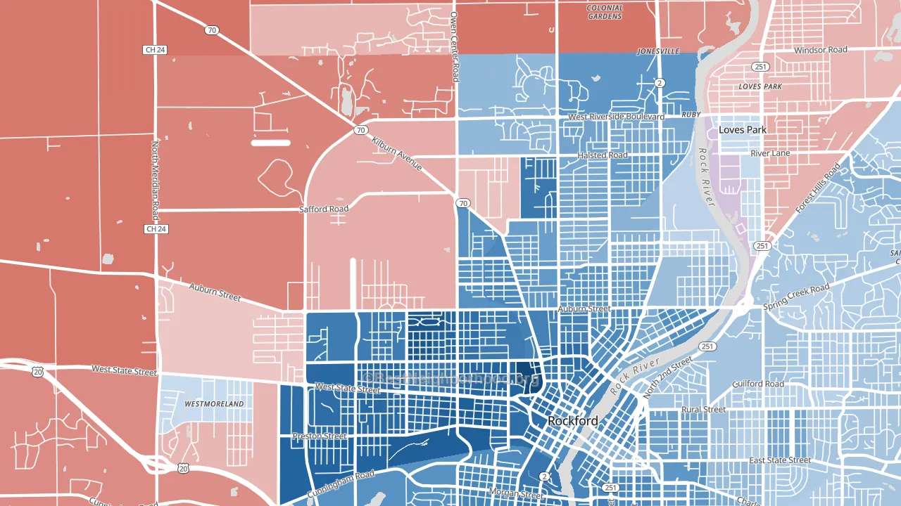 61101, IL block-group political-lean map