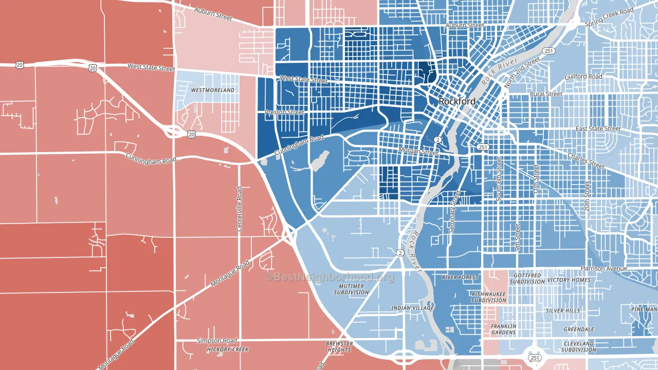 61102, IL block-group political-lean map