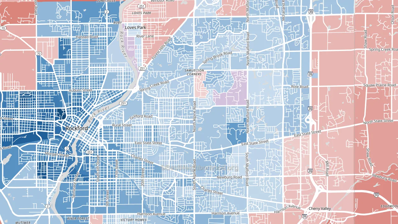 61107, IL block-group political-lean map