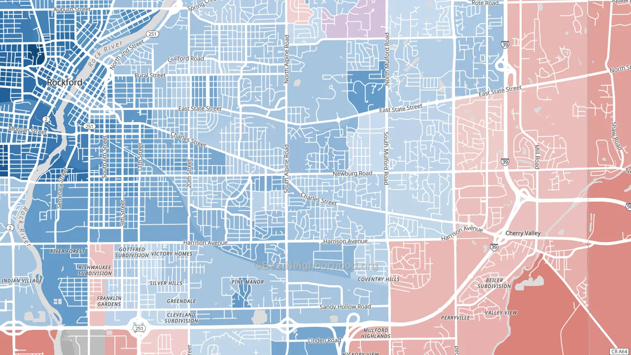 61108, IL block-group political-lean map