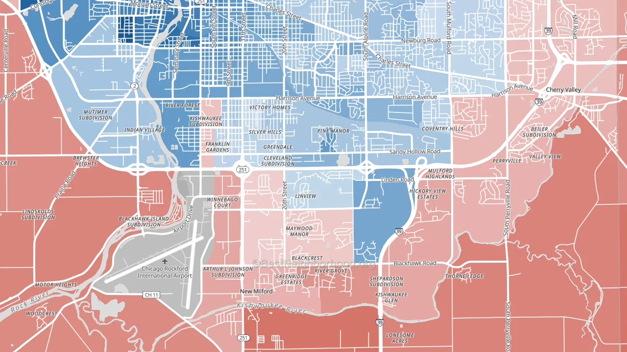 61109, IL block-group political-lean map