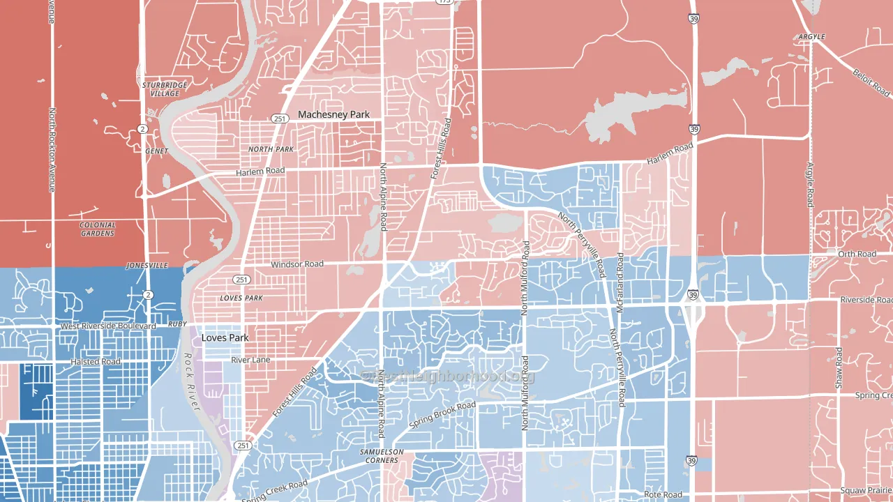 61111, IL block-group political-lean map