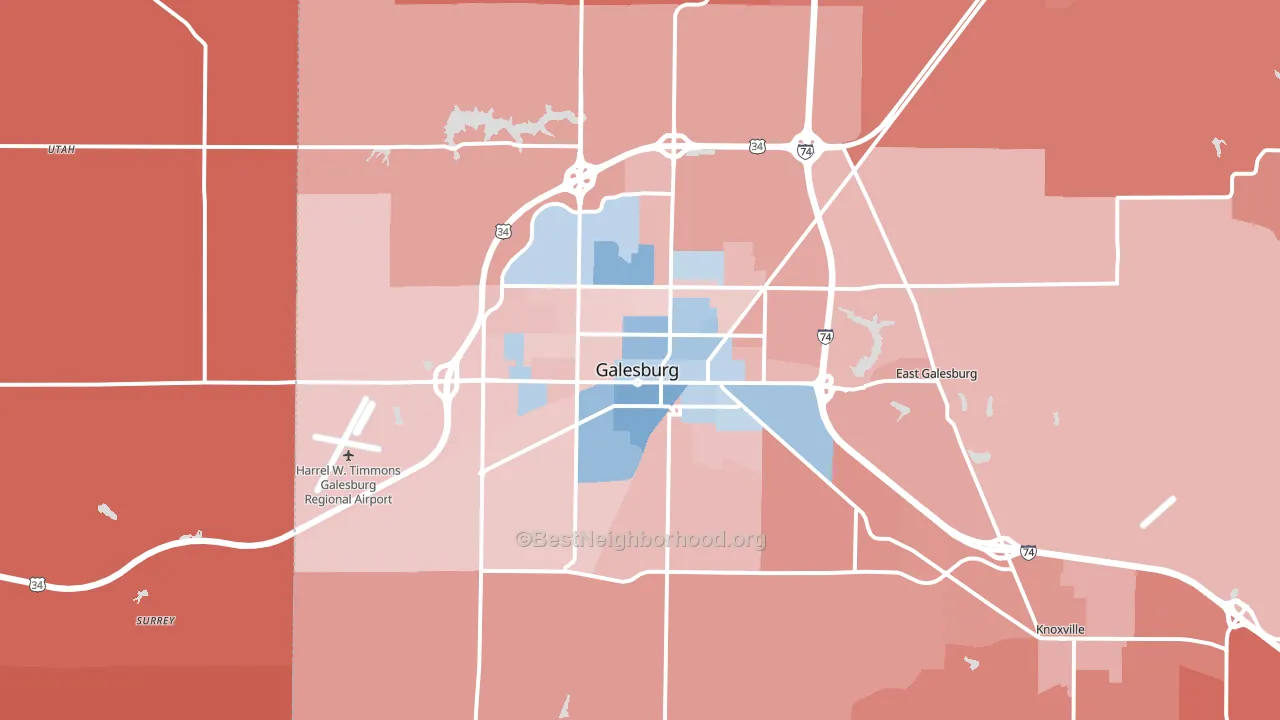 61401, IL block-group political-lean map