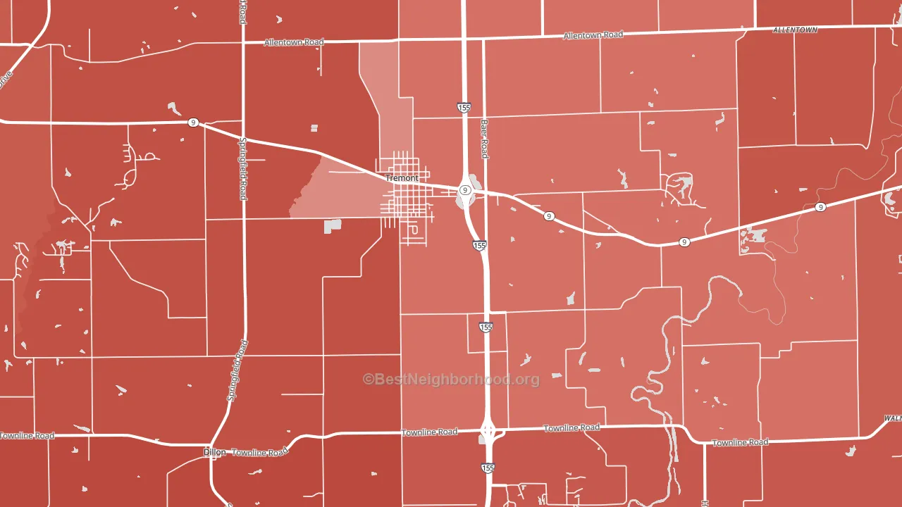 61568, IL block-group political-lean map