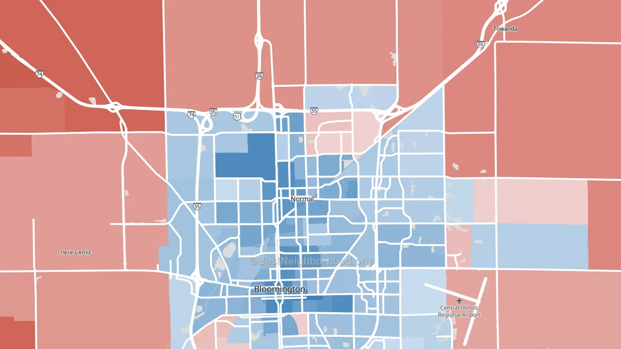 61761, IL block-group political-lean map
