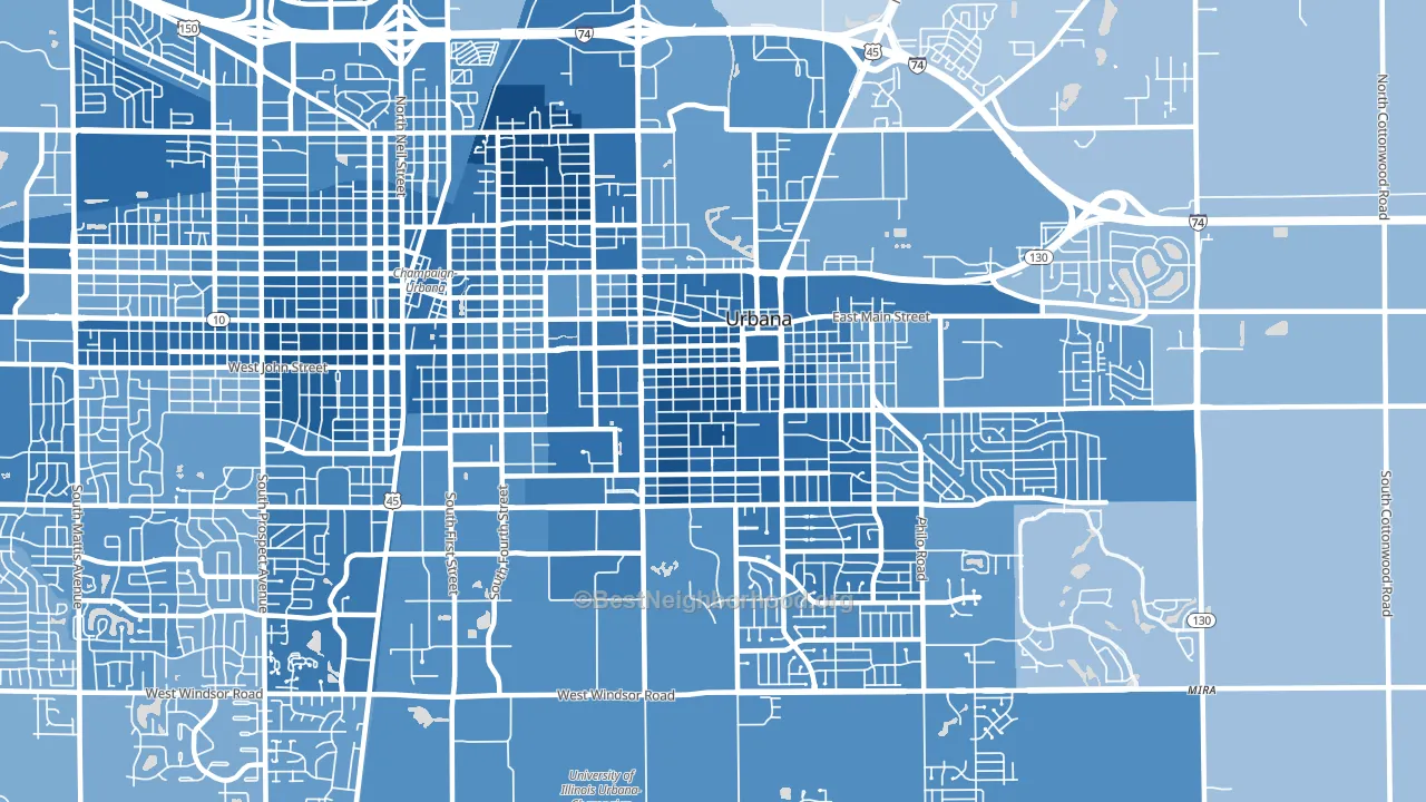 61801, IL block-group political-lean map