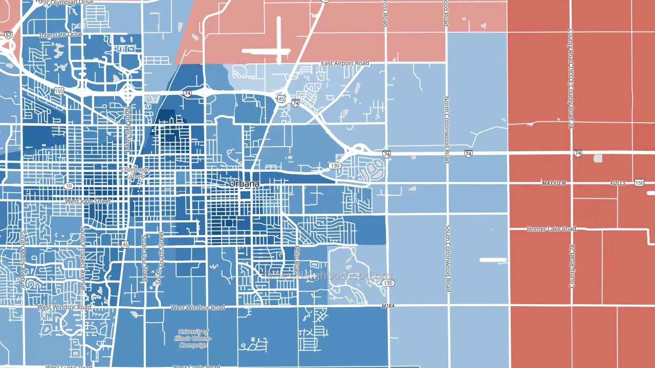 61802, IL block-group political-lean map