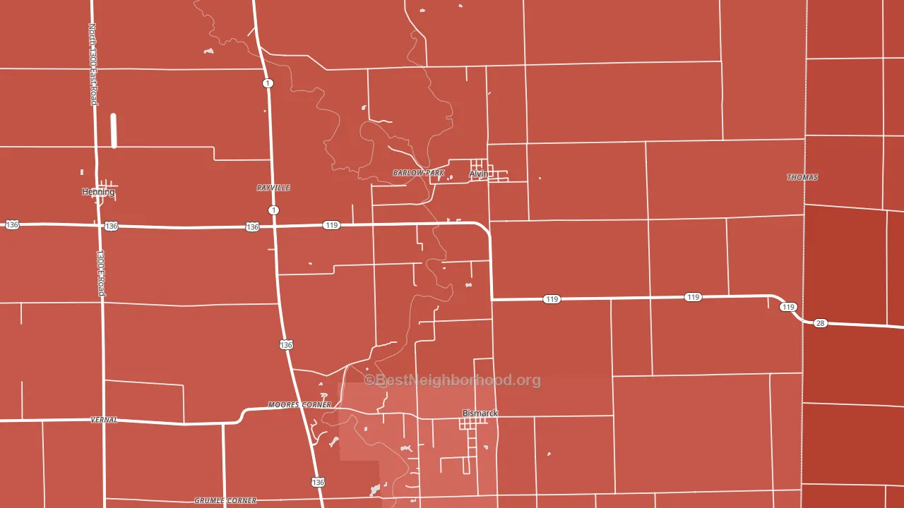 61811, IL block-group political-lean map